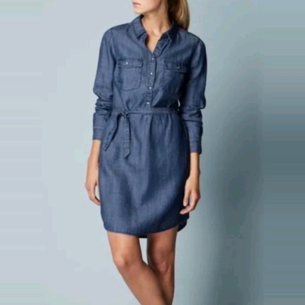 Boden Popover Chambray Tie-Waist Dress size 6 Long Tall
